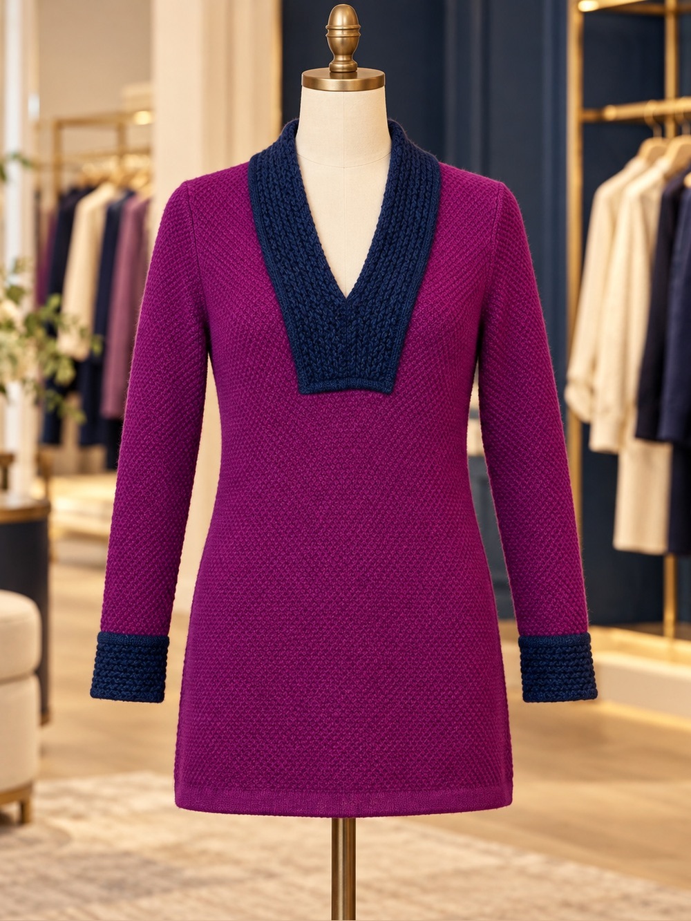 Tory Burch Purple V Neck Cashmere Tunic Sweater